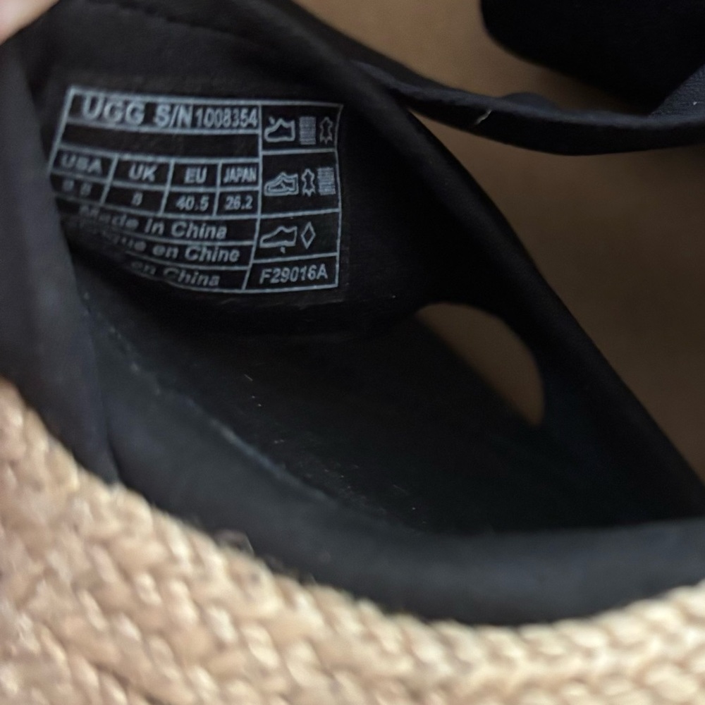 Ugg Women’s Jules Platform Wedge Ribbon Tie Espadrille Sandals Black/Beige sz 9 - Picture 14 of 16